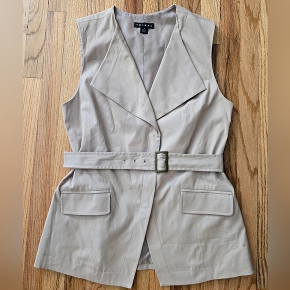 Tribal sleeveless tailored blazer with tie waist Khaki Collared Size 6 Vest - Picture 1 of 4